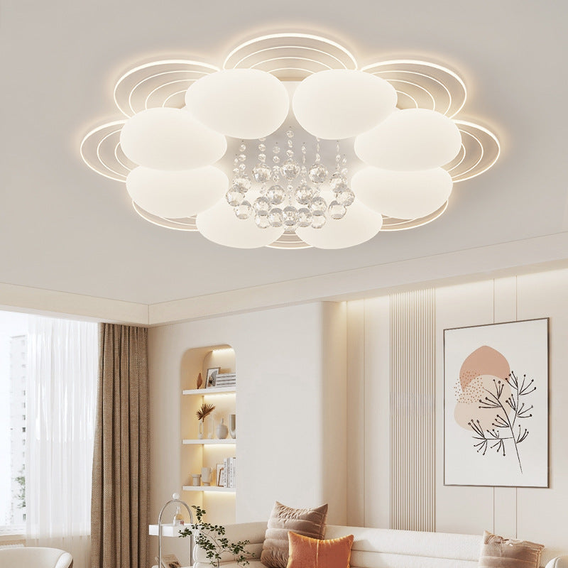 Modern Luxury Round Iron Acrylic Crystal LED Flush Mount Ceiling Light For Bedroom