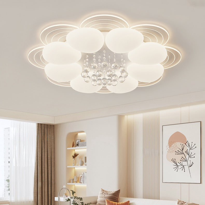 Modern Luxury Round Iron Acrylic Crystal LED Flush Mount Ceiling Light For Bedroom