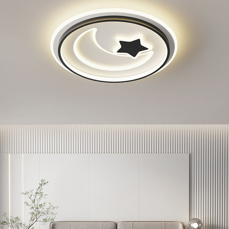 Modern Simplicity Moon Round Iron Acrylic LED Flush Mount Ceiling Light For Bedroom