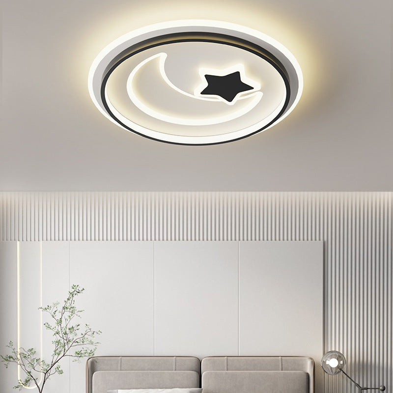 Modern Simplicity Moon Round Iron Acrylic LED Flush Mount Ceiling Light For Bedroom