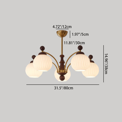 Traditional French Globe Iron Wood Glass 3/5 Light Chandelier For Living Room