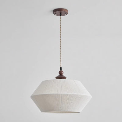 Traditional Japanese Trapezoid Rubberwood Hemp Rope 3-Light Pendant Light For Bedroom