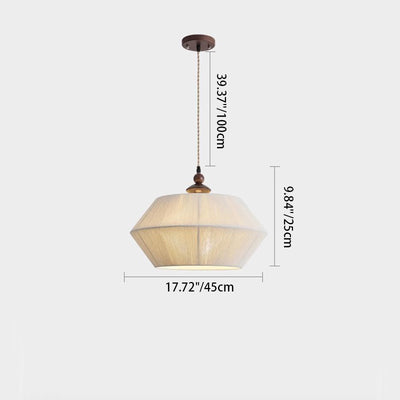 Traditional Japanese Trapezoid Rubberwood Hemp Rope 3-Light Pendant Light For Bedroom