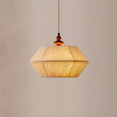 Traditional Japanese Trapezoid Rubberwood Hemp Rope 3-Light Pendant Light For Bedroom