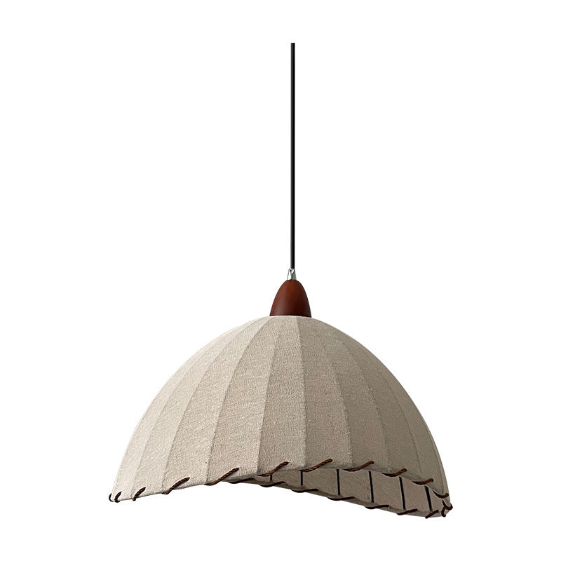 Traditional Japanese Dome Solid Wood Fabric 1-Light Pendant Light For Living Room