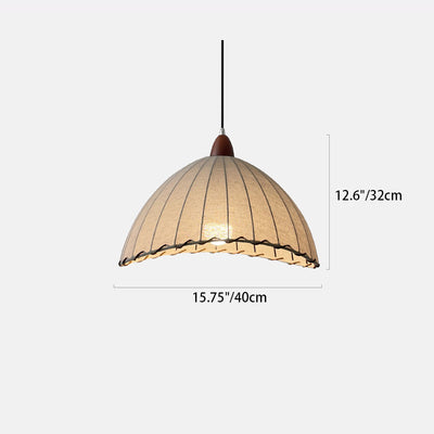 Traditional Japanese Dome Solid Wood Fabric 1-Light Pendant Light For Living Room