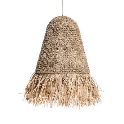 Traditional Japanese Dome Grass Rope Raffia 1-Light Pendant Light For Bedroom