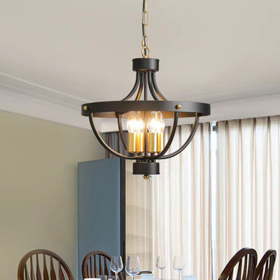 Contemporary Industrial Hemisphere Iron 4-Light Pendant Light For Living Room