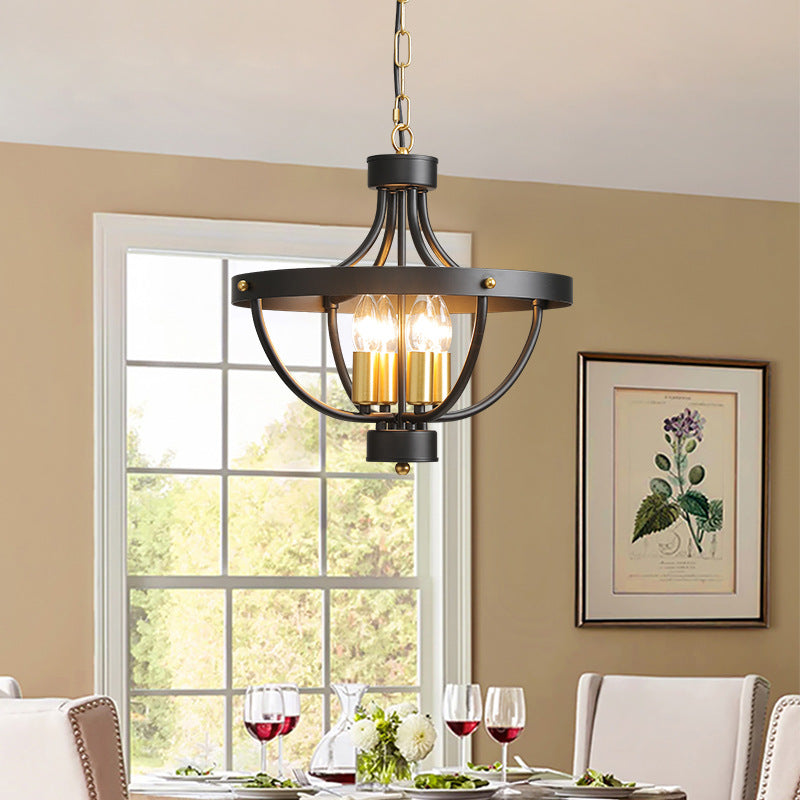 Contemporary Industrial Hemisphere Iron 4-Light Pendant Light For Living Room