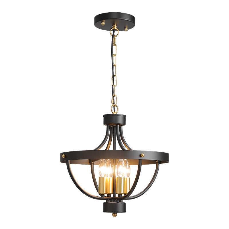 Contemporary Industrial Hemisphere Iron 4-Light Pendant Light For Living Room