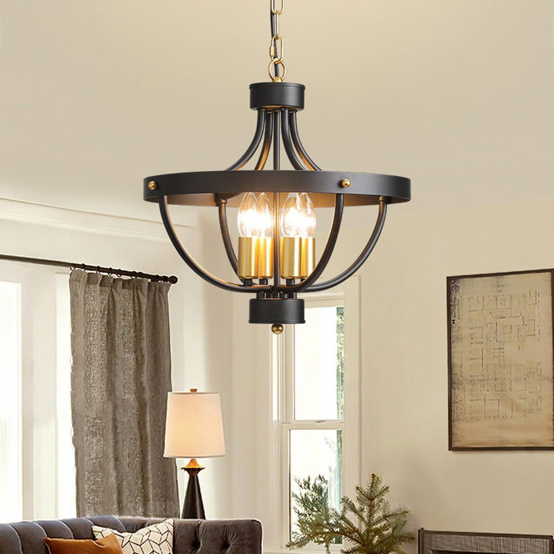 Contemporary Industrial Hemisphere Iron 4-Light Pendant Light For Living Room