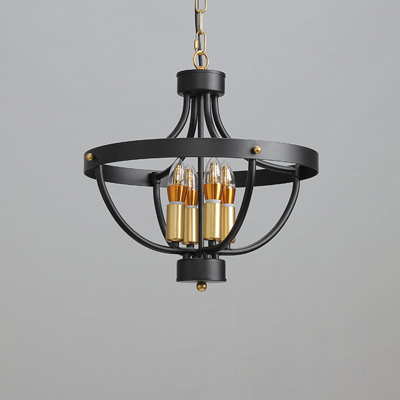 Contemporary Industrial Hemisphere Iron 4-Light Pendant Light For Living Room