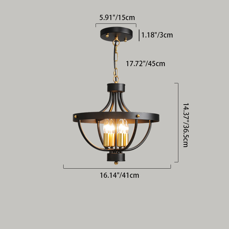 Contemporary Industrial Hemisphere Iron 4-Light Pendant Light For Living Room