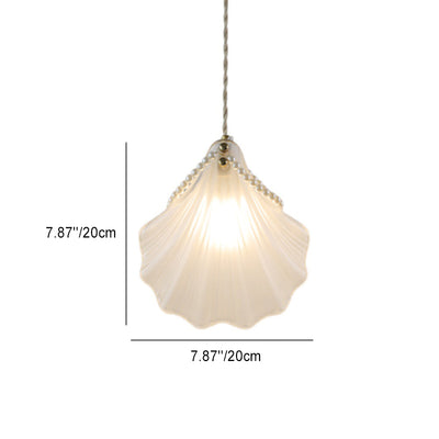 Modern Luxury Shell Sector Metal Glass 1-Light Pendant Light For Bedroom