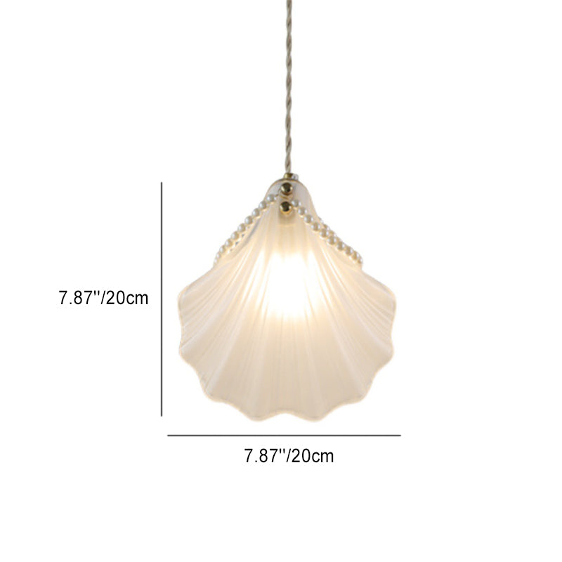 Modern Luxury Shell Sector Metal Glass 1-Light Pendant Light For Bedroom