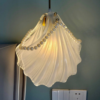 Modern Luxury Shell Sector Metal Glass 1-Light Pendant Light For Bedroom