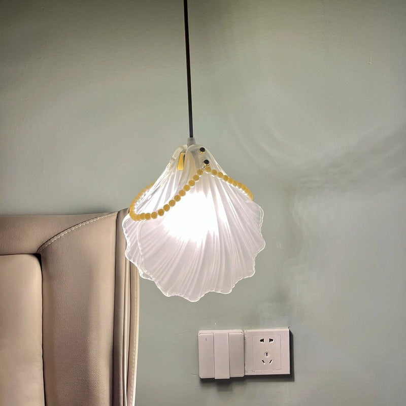 Modern Luxury Shell Sector Metal Glass 1-Light Pendant Light For Bedroom