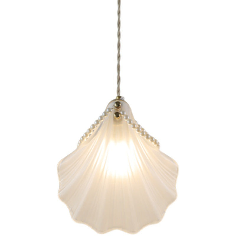 Modern Luxury Shell Sector Metal Glass 1-Light Pendant Light For Bedroom