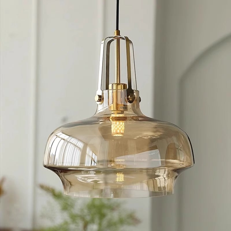 Traditional French Transparent Dome Metal Glass LED Pendant Light For Bedroom