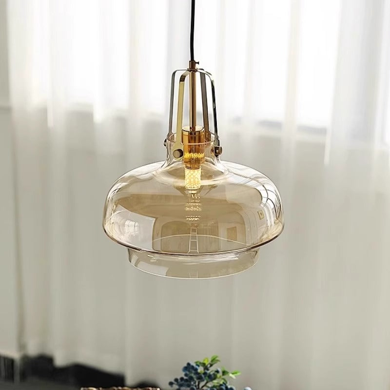 Traditional French Transparent Dome Metal Glass LED Pendant Light For Bedroom