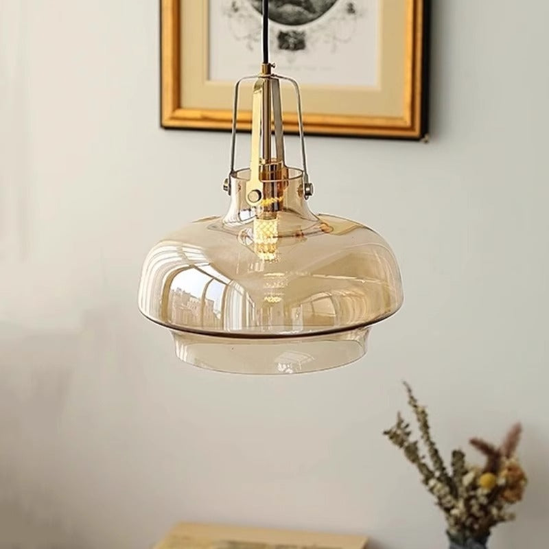 Traditional French Transparent Dome Metal Glass LED Pendant Light For Bedroom