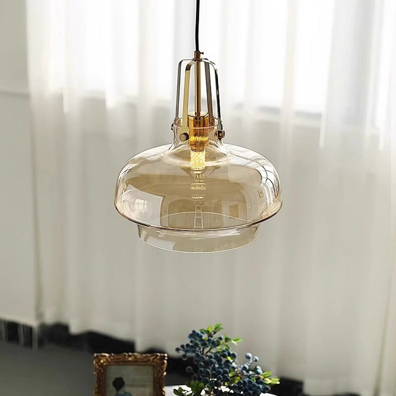 Traditional French Transparent Dome Metal Glass LED Pendant Light For Bedroom