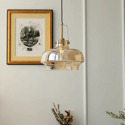 Traditional French Transparent Dome Metal Glass LED Pendant Light For Bedroom