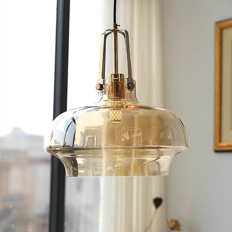 Traditional French Transparent Dome Metal Glass LED Pendant Light For Bedroom