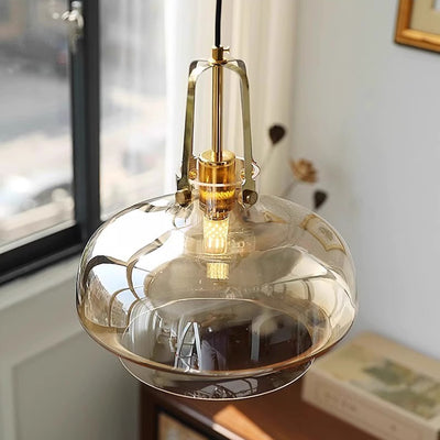 Traditional French Transparent Dome Metal Glass LED Pendant Light For Bedroom