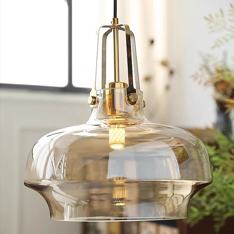 Traditional French Transparent Dome Metal Glass LED Pendant Light For Bedroom