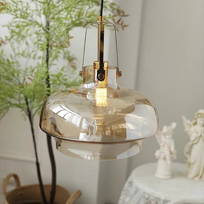 Traditional French Transparent Dome Metal Glass LED Pendant Light For Bedroom