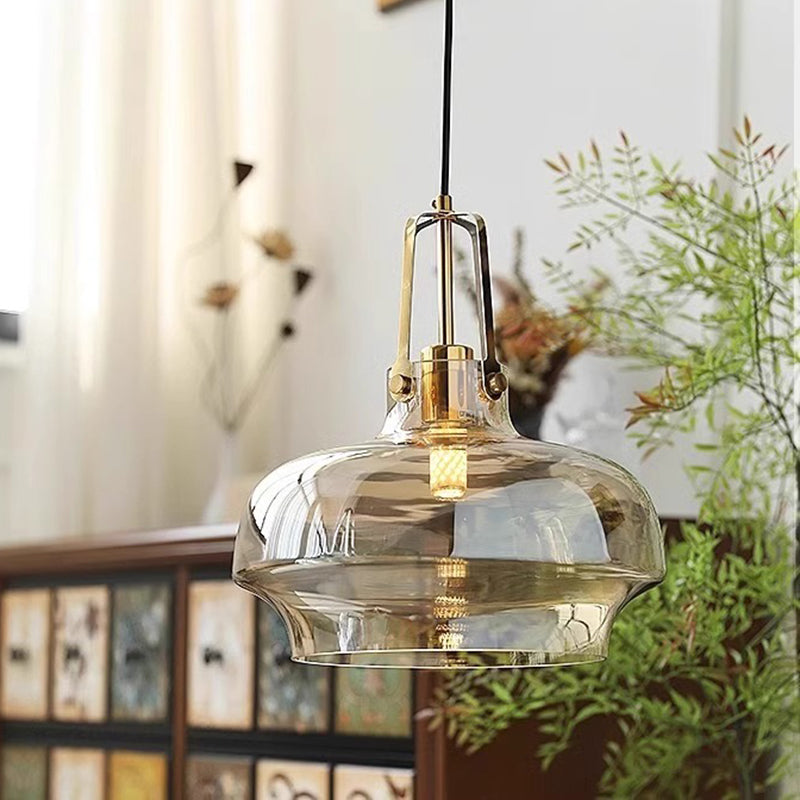 Traditional French Transparent Dome Metal Glass LED Pendant Light For Bedroom