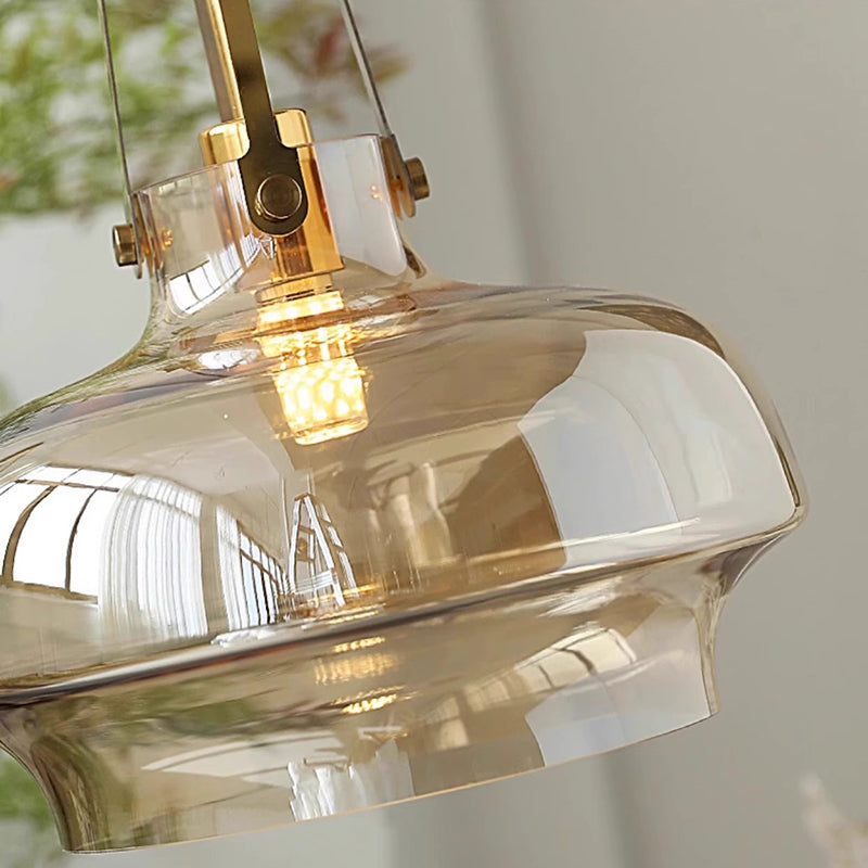 Traditional French Transparent Dome Metal Glass LED Pendant Light For Bedroom