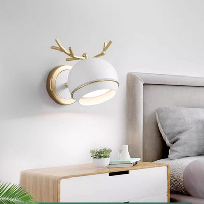 Contemporary Creative Antlers Globe Iron 1-Light Wall Sconce Lamp For Bedroom