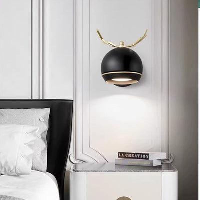 Contemporary Creative Antlers Globe Iron 1-Light Wall Sconce Lamp For Bedroom