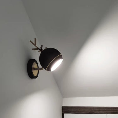 Contemporary Creative Antlers Globe Iron 1-Light Wall Sconce Lamp For Bedroom