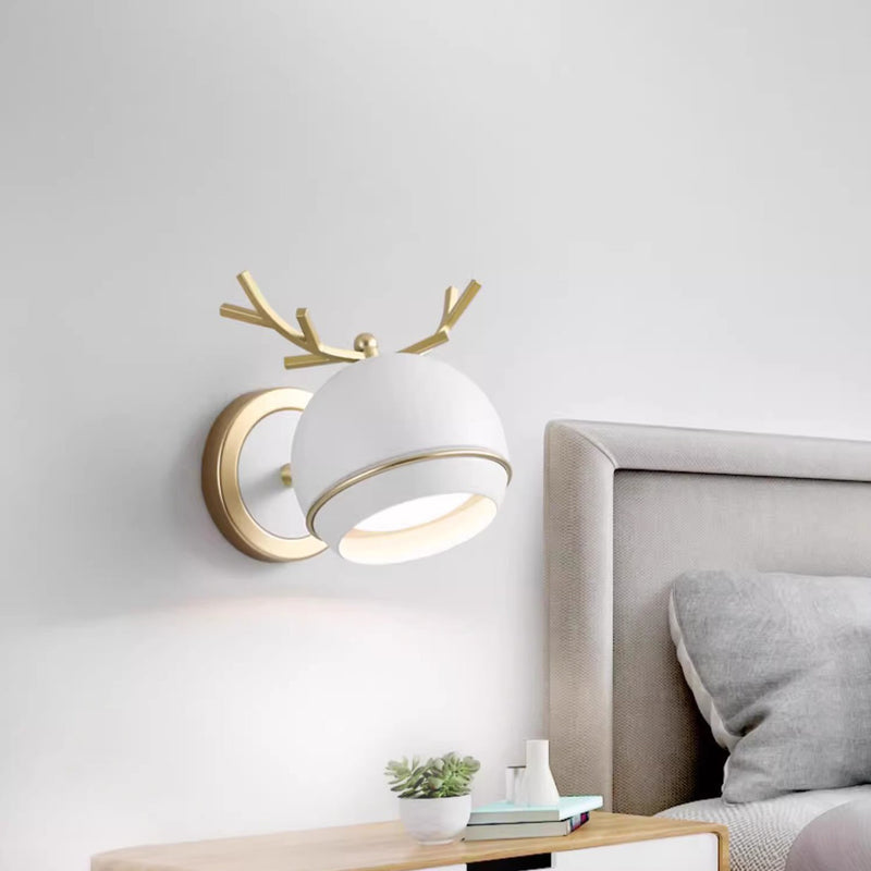 Contemporary Creative Antlers Globe Iron 1-Light Wall Sconce Lamp For Bedroom