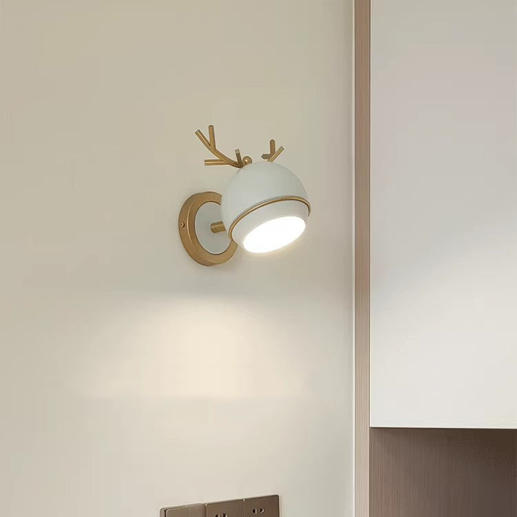 Contemporary Creative Antlers Globe Iron 1-Light Wall Sconce Lamp For Bedroom