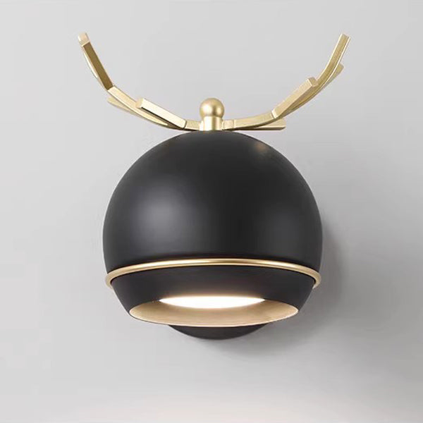 Contemporary Creative Antlers Globe Iron 1-Light Wall Sconce Lamp For Bedroom