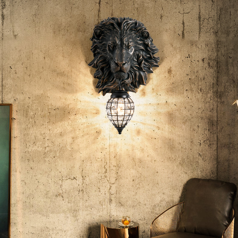 Contemporary Creative Lion Water Drop Resin Crystal 1-Light Wall Sconce Lamp For Living Room