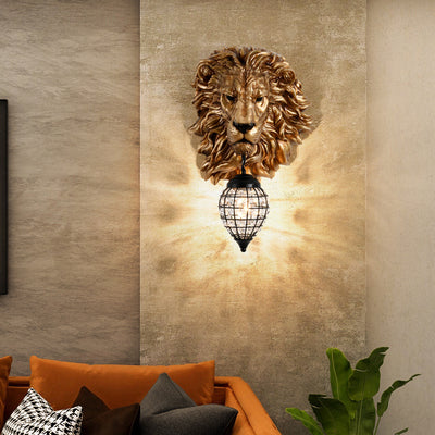 Contemporary Creative Lion Water Drop Resin Crystal 1-Light Wall Sconce Lamp For Living Room