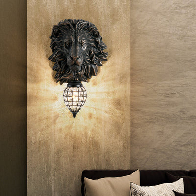 Contemporary Creative Lion Water Drop Resin Crystal 1-Light Wall Sconce Lamp For Living Room