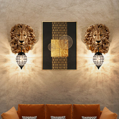 Contemporary Creative Lion Water Drop Resin Crystal 1-Light Wall Sconce Lamp For Living Room