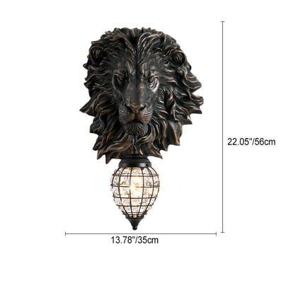 Contemporary Creative Lion Water Drop Resin Crystal 1-Light Wall Sconce Lamp For Living Room