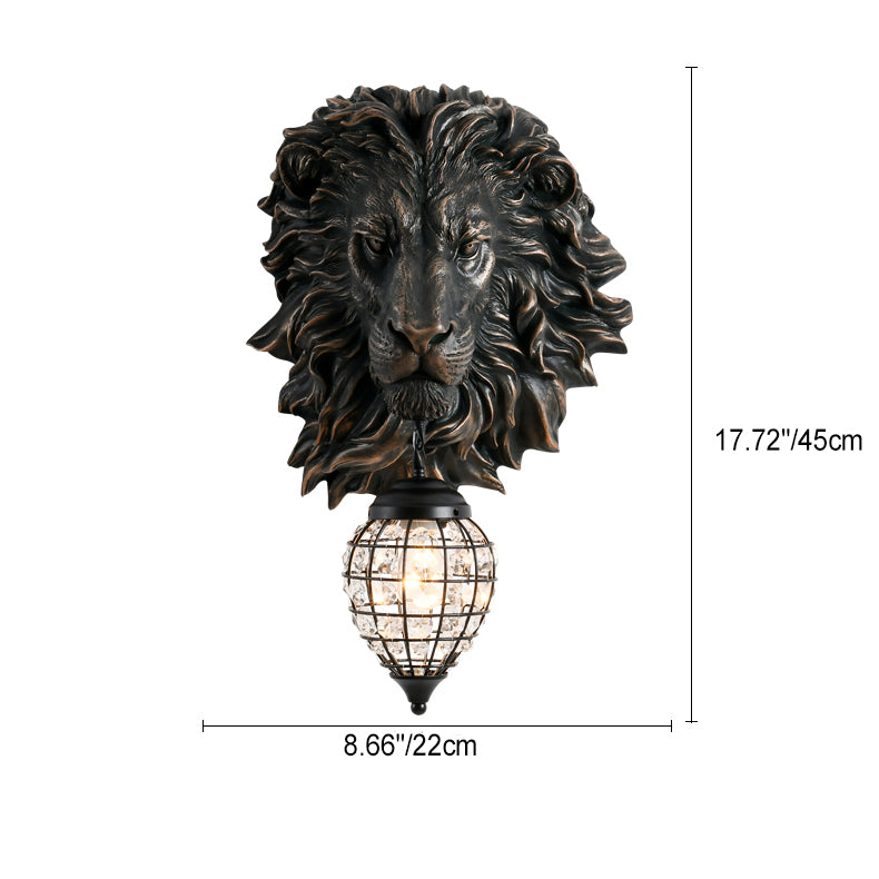 Contemporary Creative Lion Water Drop Resin Crystal 1-Light Wall Sconce Lamp For Living Room