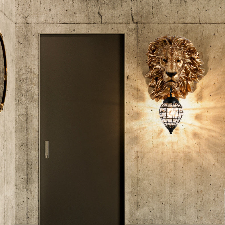 Contemporary Creative Lion Water Drop Resin Crystal 1-Light Wall Sconce Lamp For Living Room