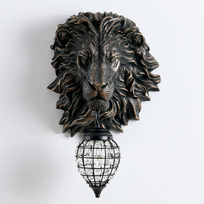 Contemporary Creative Lion Water Drop Resin Crystal 1-Light Wall Sconce Lamp For Living Room