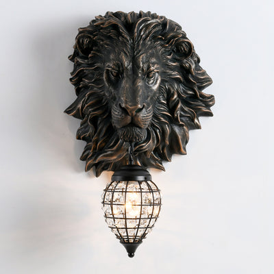 Contemporary Creative Lion Water Drop Resin Crystal 1-Light Wall Sconce Lamp For Living Room