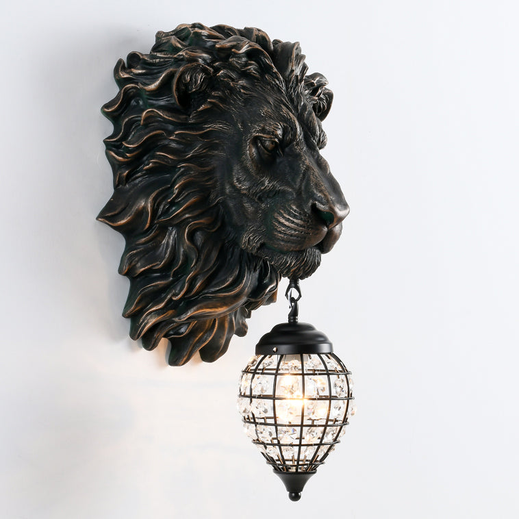 Contemporary Creative Lion Water Drop Resin Crystal 1-Light Wall Sconce Lamp For Living Room