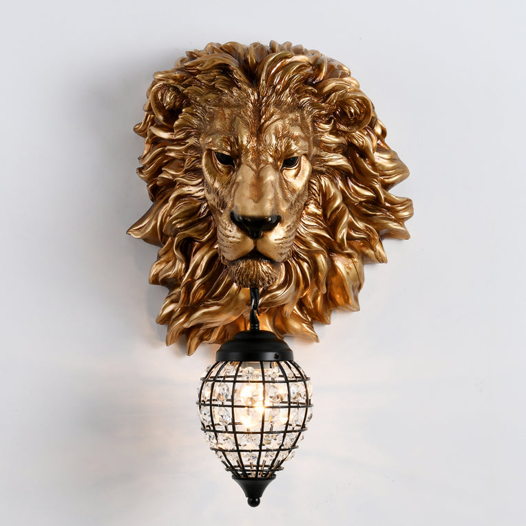 Contemporary Creative Lion Water Drop Resin Crystal 1-Light Wall Sconce Lamp For Living Room